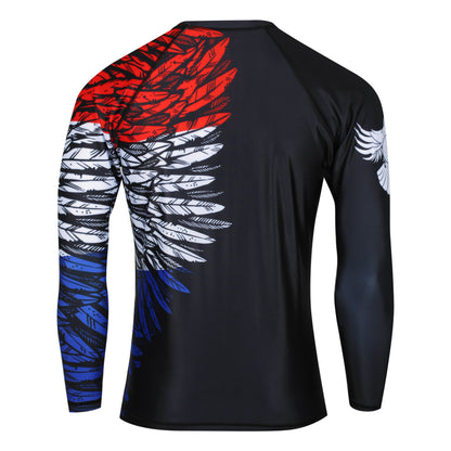 Aerial Assault Red, White and Blue Men's Long Sleeve Rashguard - Raven Fightwear