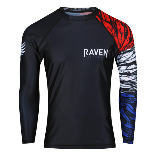 Aerial Assault Red, White and Blue Men's Long Sleeve Rashguard - Raven Fightwear