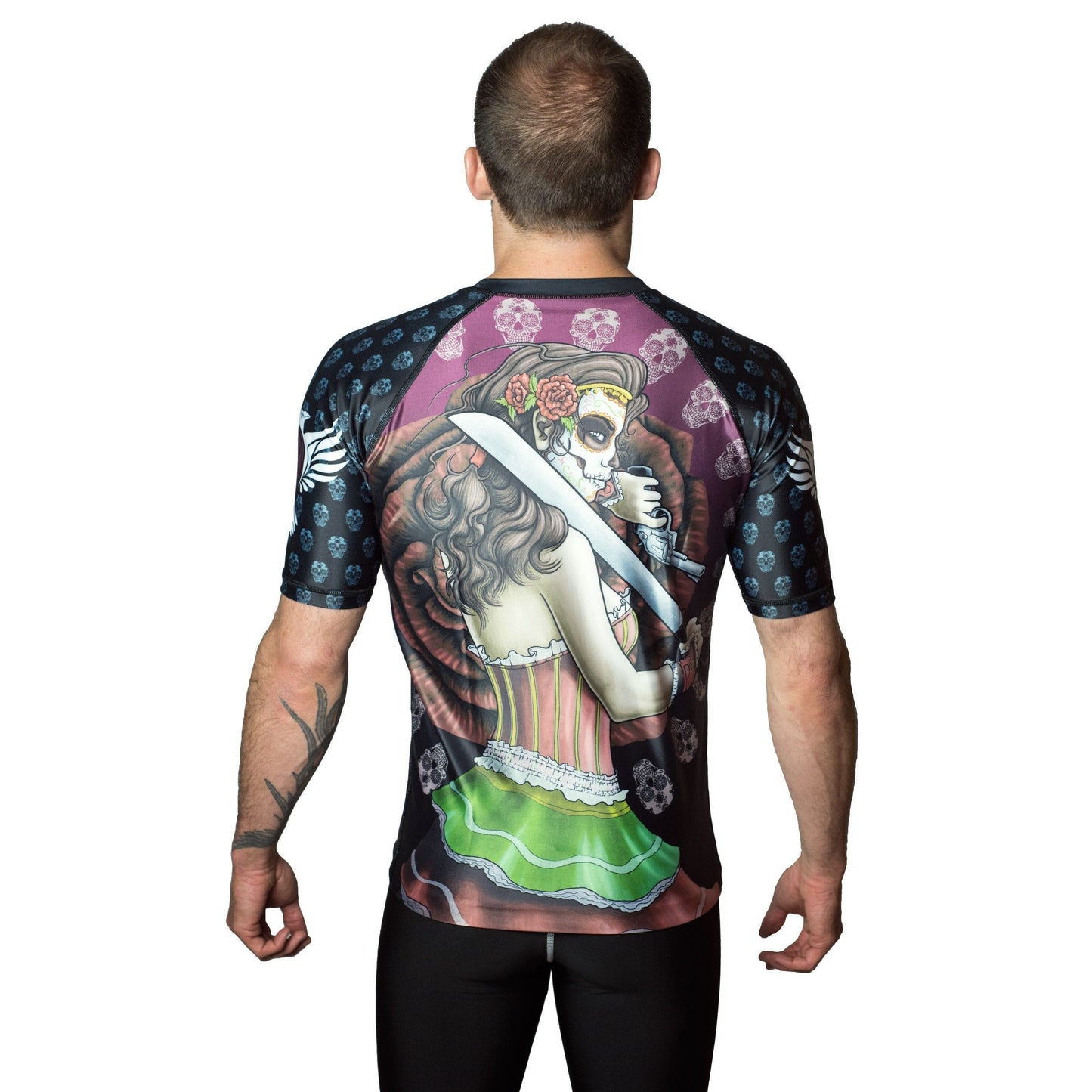 Dia de los muertos Gabriella Men's Short Sleeve Rashguard Back