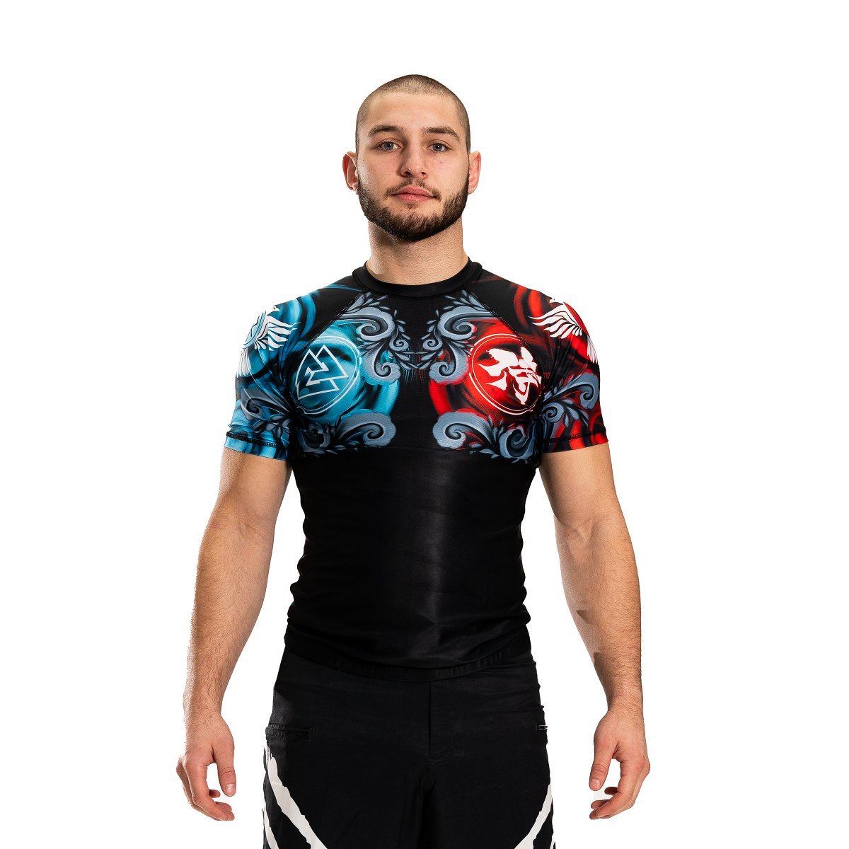 East meets West Men's Short Sleeve Rashguard Photo Two Front