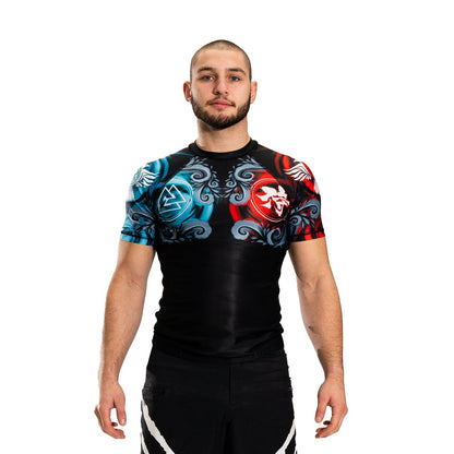 East meets West Men's Short Sleeve Rashguard Photo Two Front