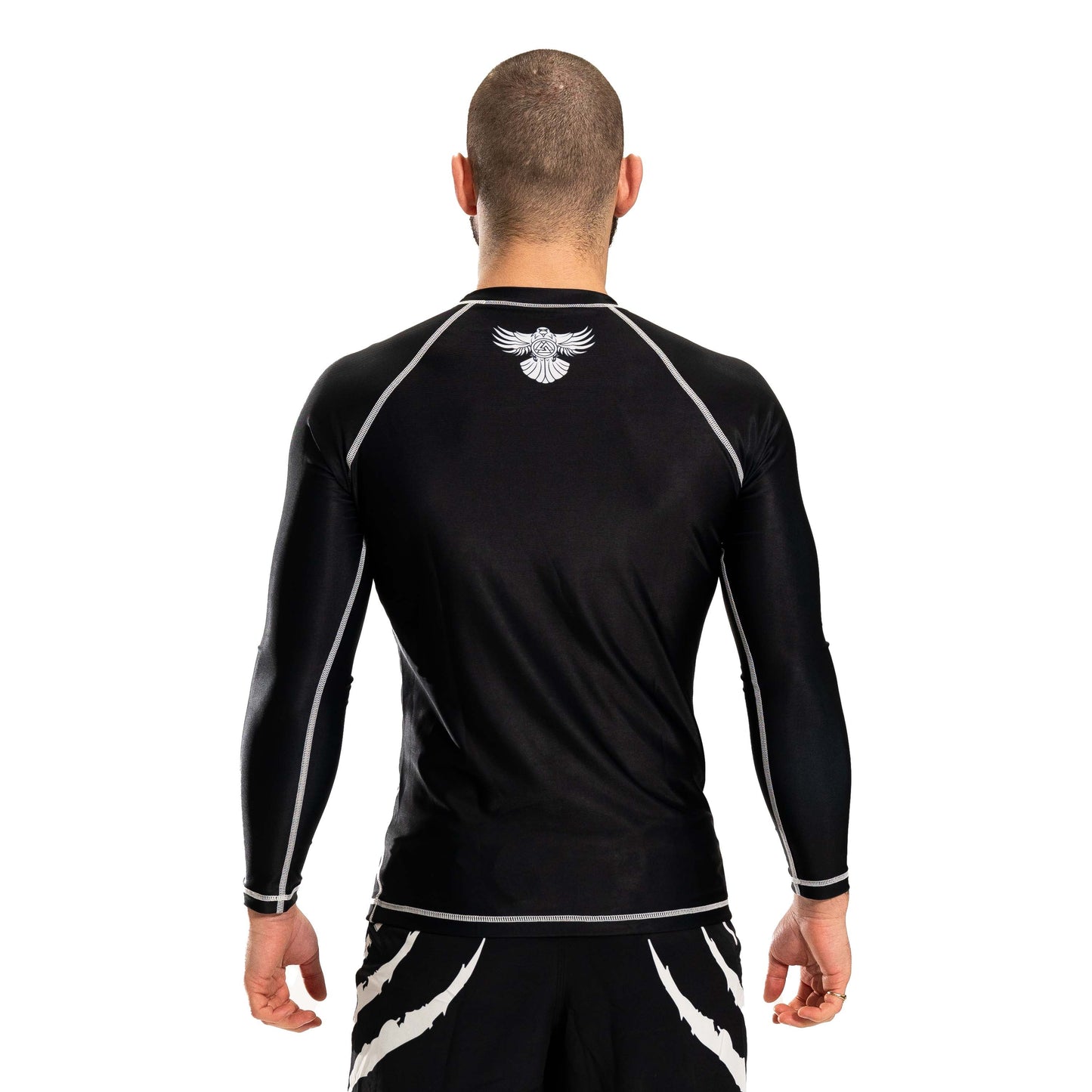 Plain Black Men's Long Sleeve Rashguard Back