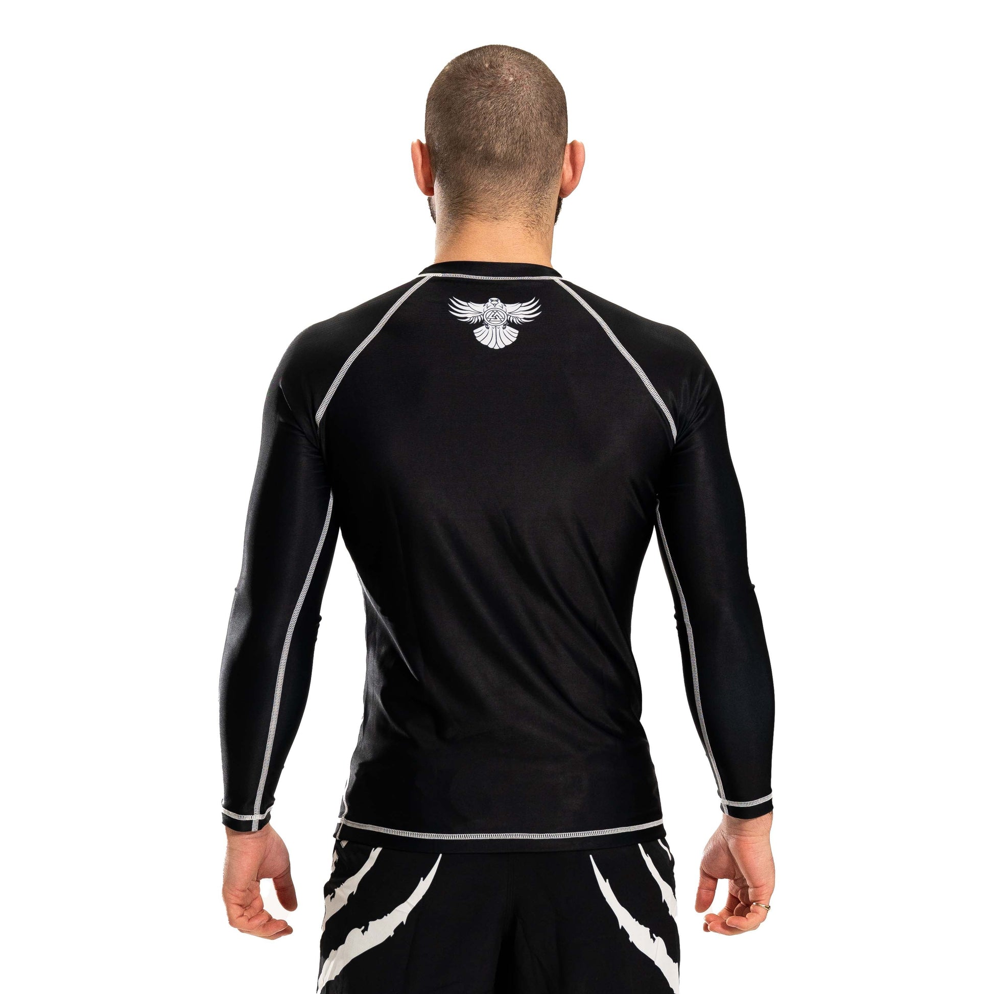 Plain Black Men's Long Sleeve Rashguard Back