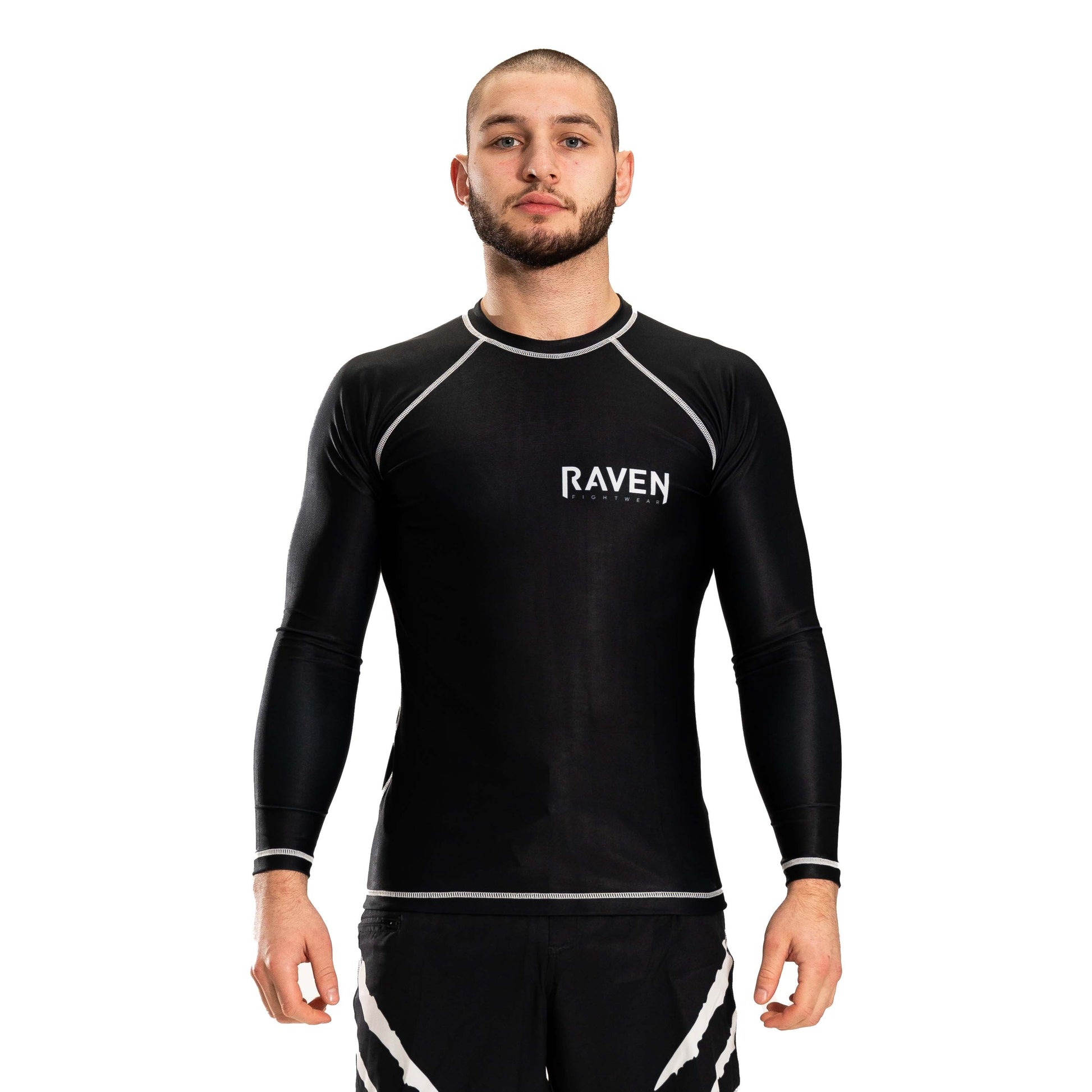 Plain Black Men's Long Sleeve Rashguard Front