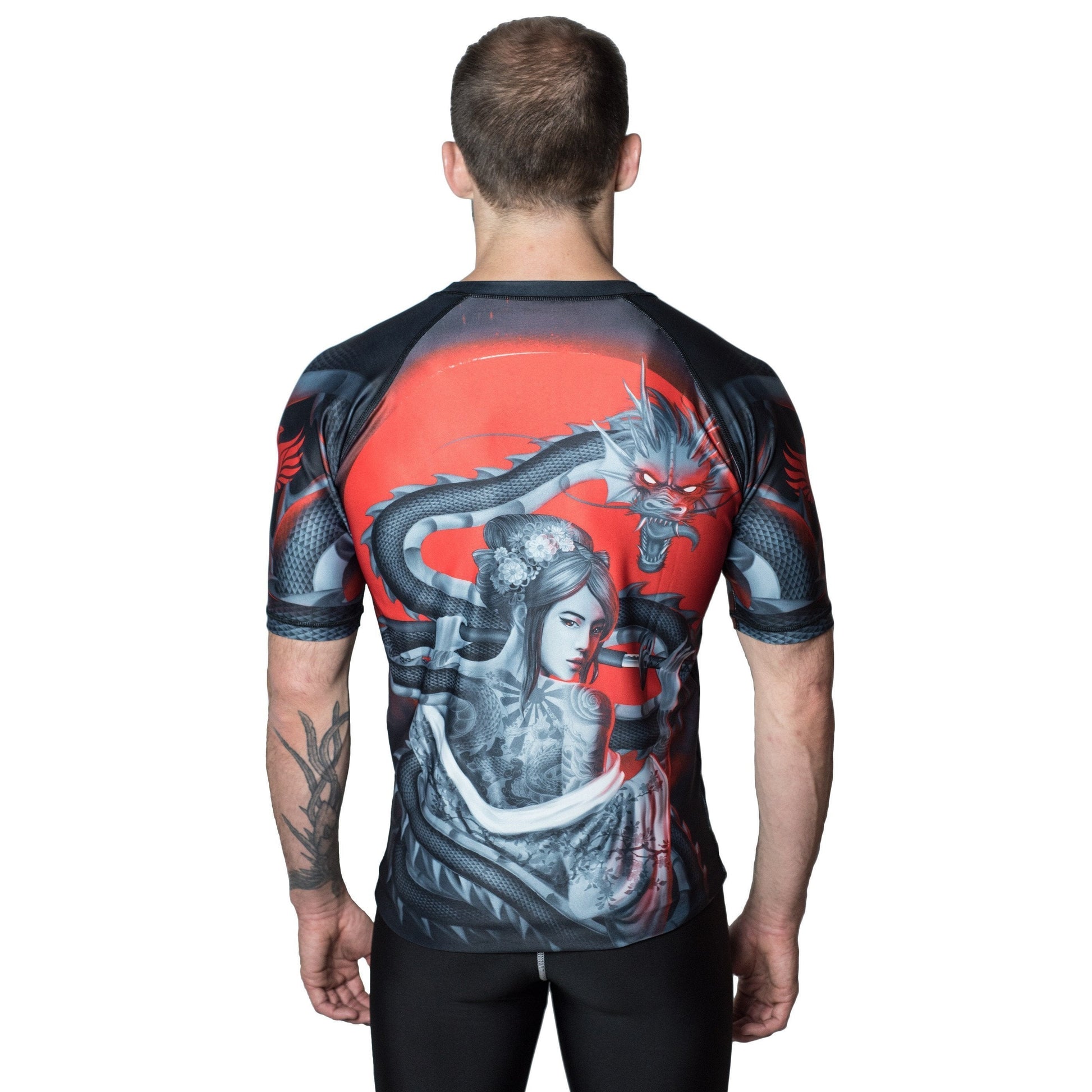 The Illustrated Geisha Men's Short Sleeve Rashguard Back
