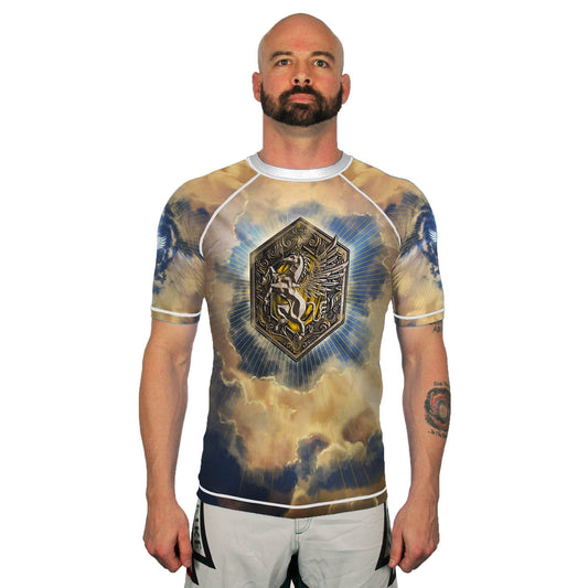 The Pegasus Dawn Men's Short Sleeve Rashguard Front