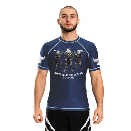 White Belts Are Friends Not Food Men's Short Sleeve Rashguard Front